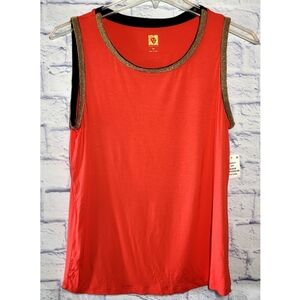 Anne Klein Women’s Top Size M Red Gold Trim Stretch Sleeveless Office Careerwear